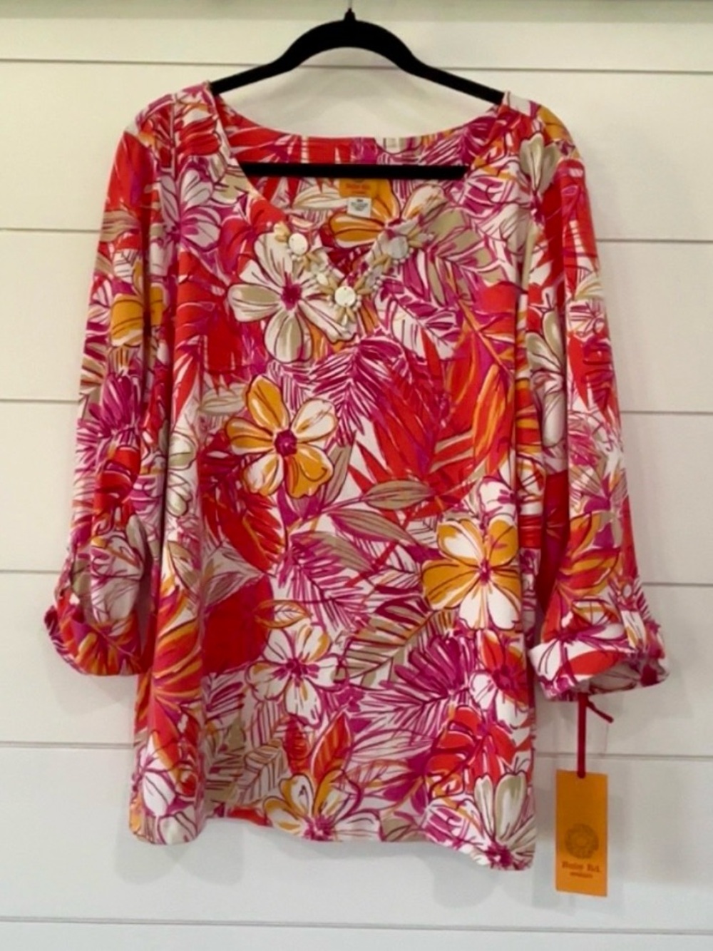 Ruby Rd. Floral Blouse in Red, Pink, Yellow, White